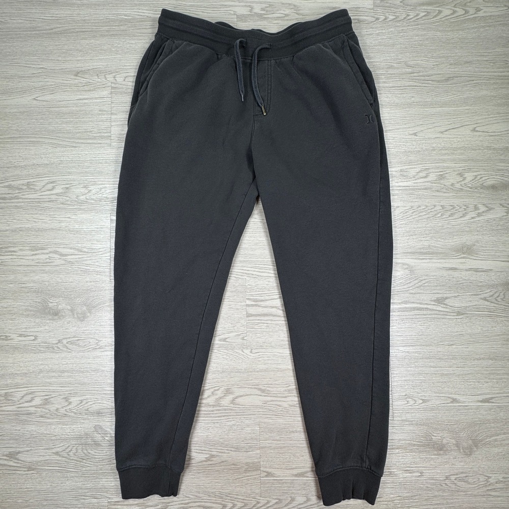 Hurley Men's Sweatpants Joggers Black Medium Fleece Drawstring Pockets‎